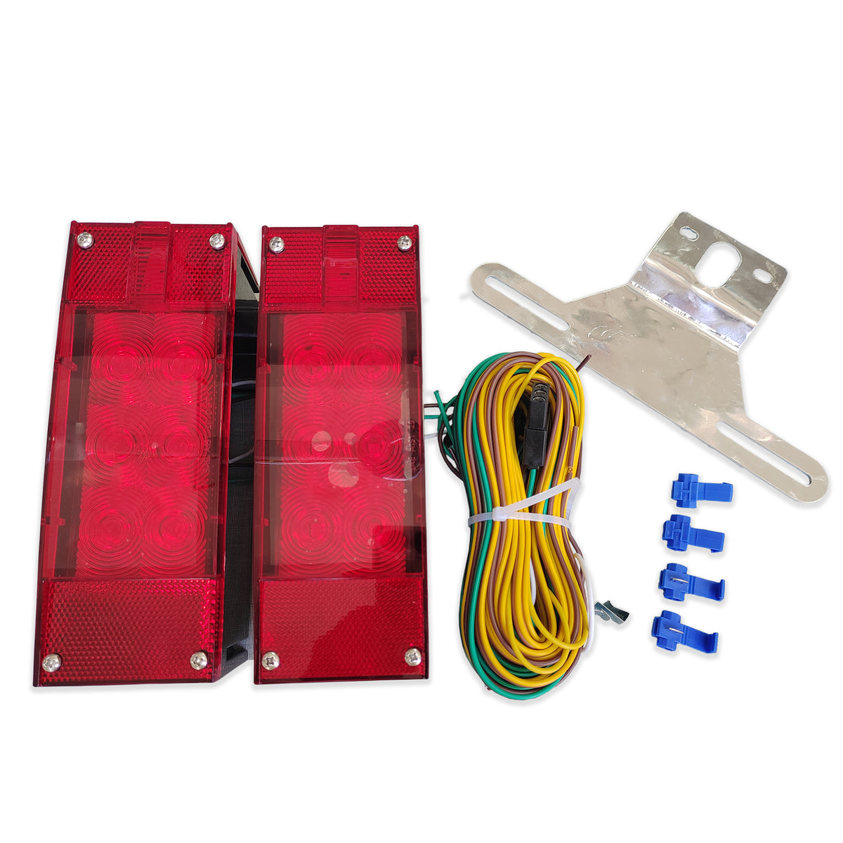 Seamax LED Low Profile Rectangle Trailer Tail Light Kit LED  8&quot;L x 2.75&quot;W x 2.75&quot;D, 22 Ft Harness and Plate Bracket