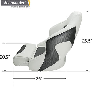 Seamander BS003WC Series Premium Bucket Seat, Sport Flip Up Seat, Captain Seat (White/Charcoal)