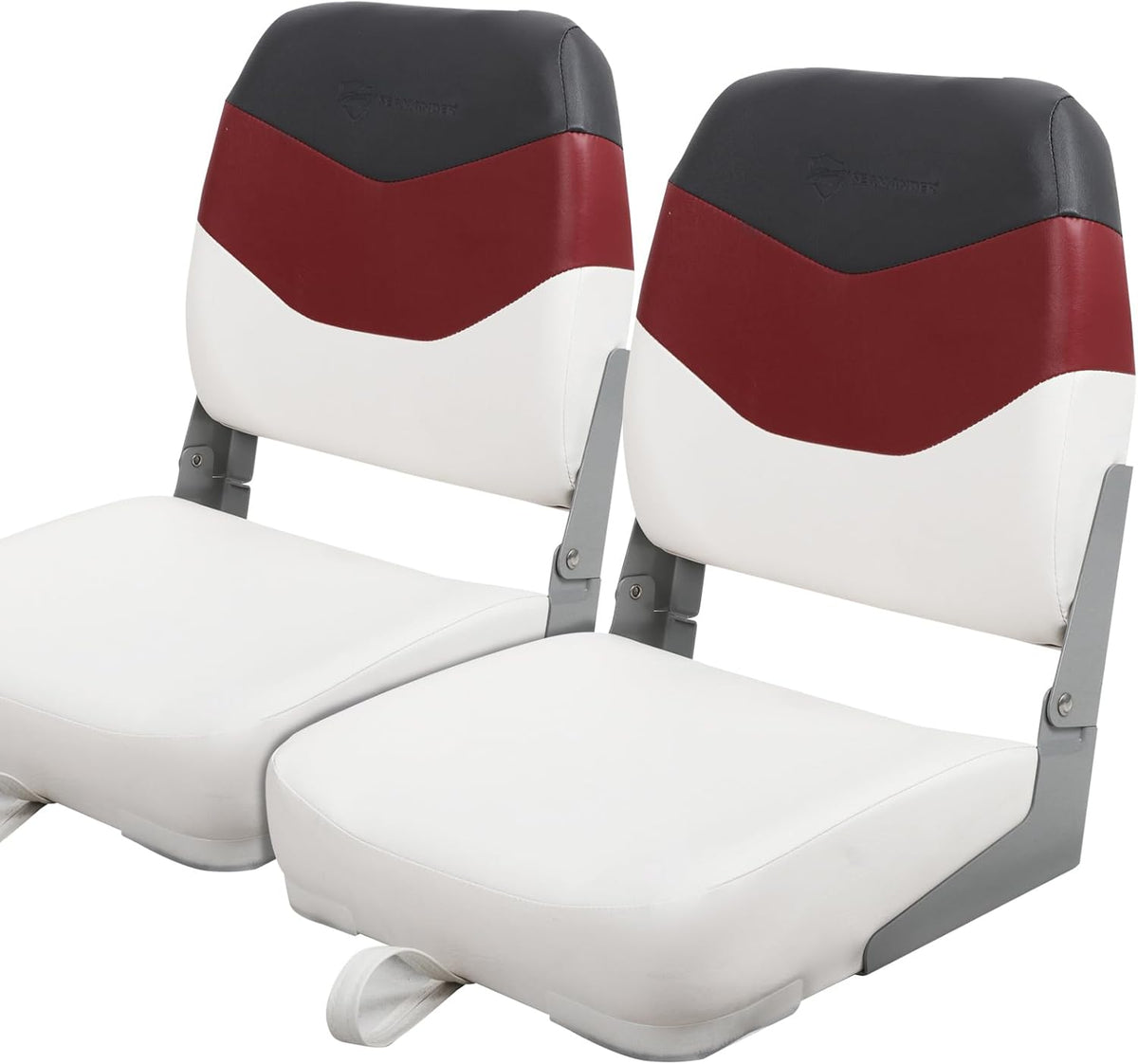 Seamax Low/High Back Boat Seats, Folding Boat Seat with Stainless Steel Screws &amp; Aluminum Hinges, Thickened Sponge Padding, Waterproof Fishing Captain Boat Seats, TideLine(2 Packs-Camo)