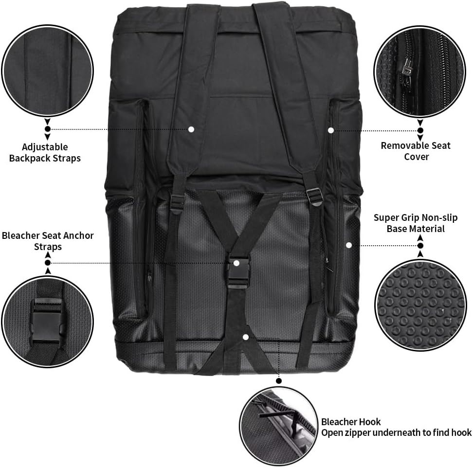 Seamax Stadium Seat for Bleachers or Benches Portable Reclining Stadium Seat Chair with Padded Cushion Chair Back and Armrest Support