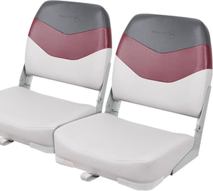 Seamax Low/High Back Boat Seats, Folding Boat Seat with Stainless Steel Screws & Aluminum Hinges, Thickened Sponge Padding, Waterproof Fishing Captain Boat Seats, TideLine(2 Packs-Camo)