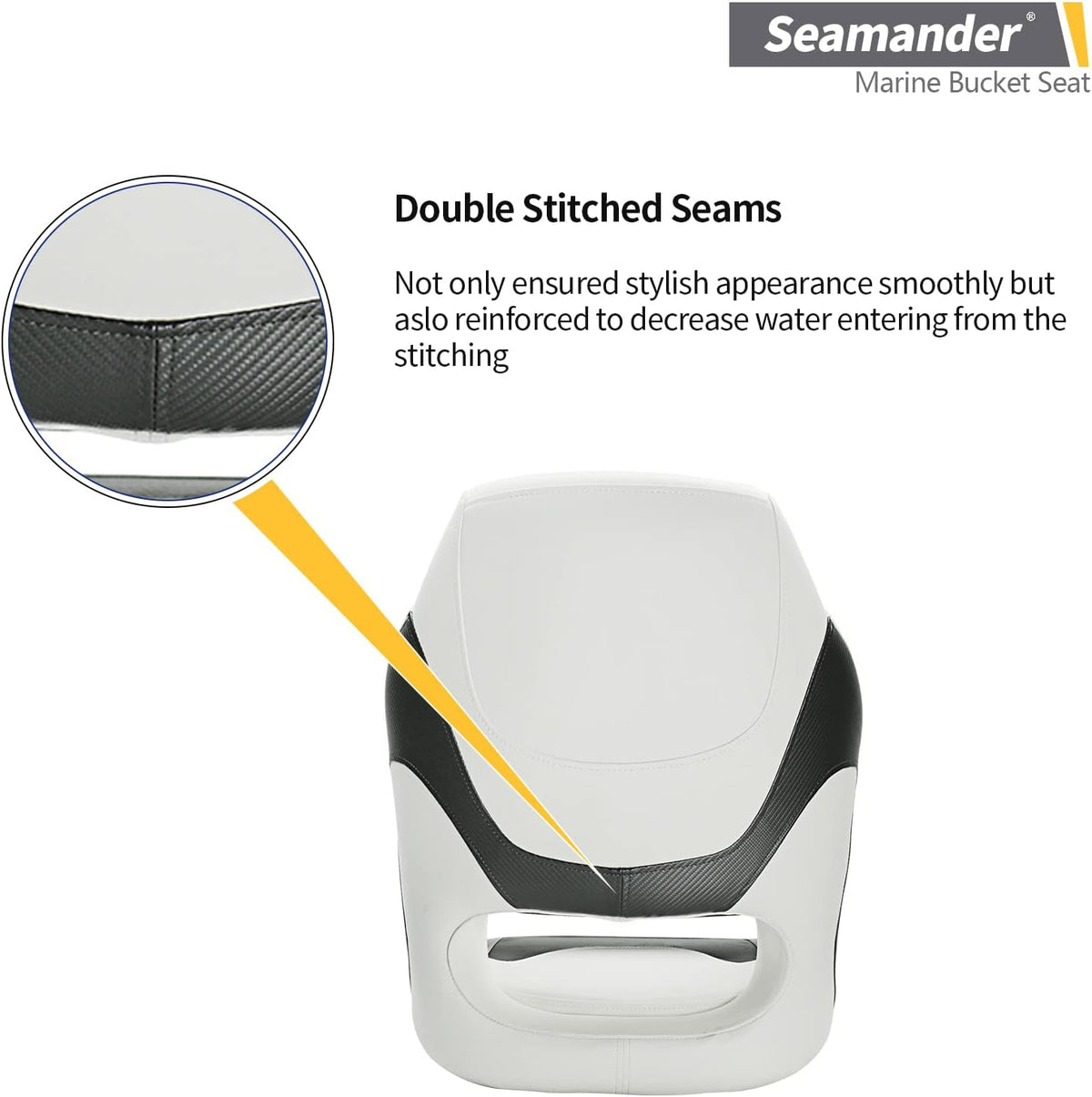 Seamander BS003WC Series Premium Bucket Seat, Sport Flip Up Seat, Captain Seat (White/Charcoal)
