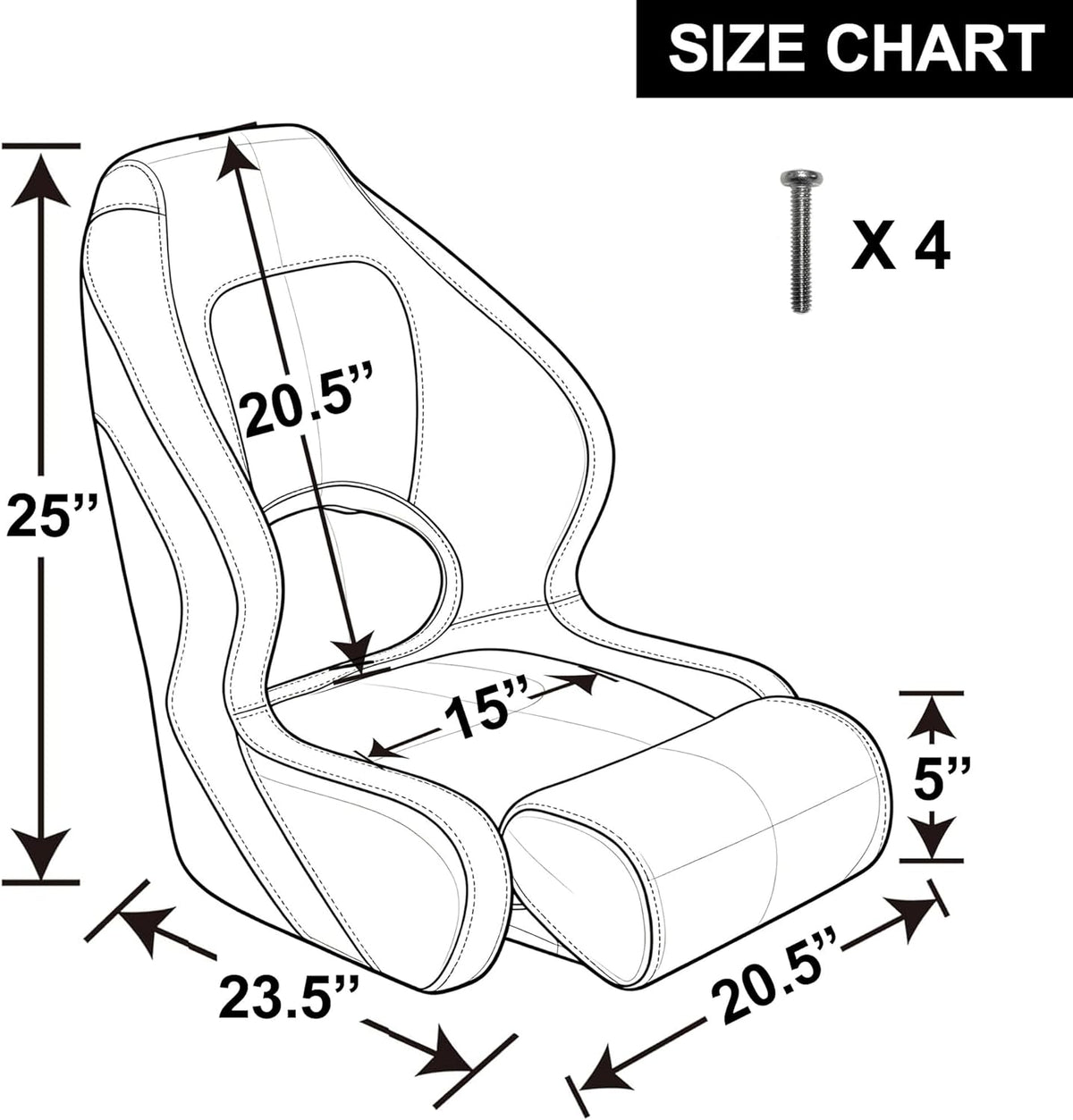 Seamax 003WW Series Premium Bucket Seat, Sport Flip Up Seat, Captain Seat (White/White)