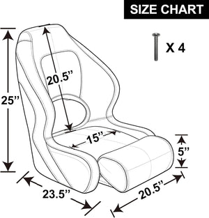 Seamax 003WW Series Premium Bucket Seat, Sport Flip Up Seat, Captain Seat (White/White)