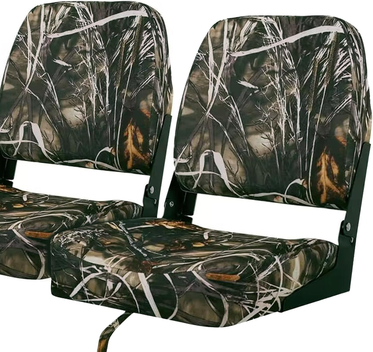 Seamax Low/High Back Boat Seats, Folding Boat Seat with Stainless Steel Screws &amp; Aluminum Hinges, Thickened Sponge Padding, Waterproof Fishing Captain Boat Seats, TideLine(2 Packs-Camo)