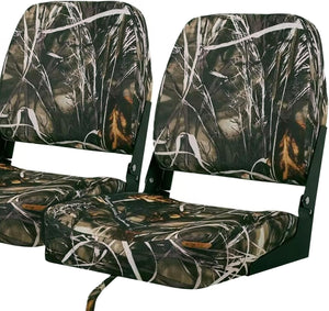 Seamax Low/High Back Boat Seats, Folding Boat Seat with Stainless Steel Screws & Aluminum Hinges, Thickened Sponge Padding, Waterproof Fishing Captain Boat Seats, TideLine(2 Packs-Camo)