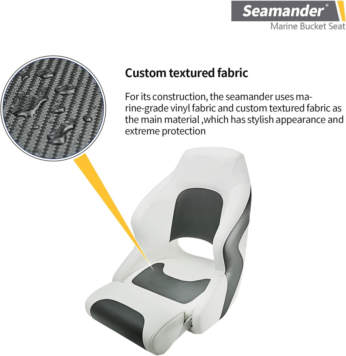 Seamander BS003WC Series Premium Bucket Seat, Sport Flip Up Seat, Captain Seat (White/Charcoal)