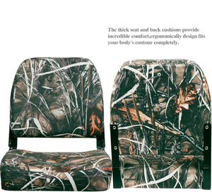 Seamax Low/High Back Boat Seats, Folding Boat Seat with Stainless Steel Screws & Aluminum Hinges, Thickened Sponge Padding, Waterproof Fishing Captain Boat Seats, TideLine(2 Packs-Camo)