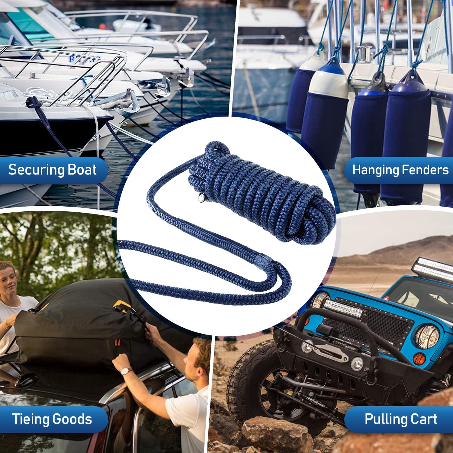 Seamax 2-Pack Heavy Duty Dock Line, Marine Grade Nylon Double Braided