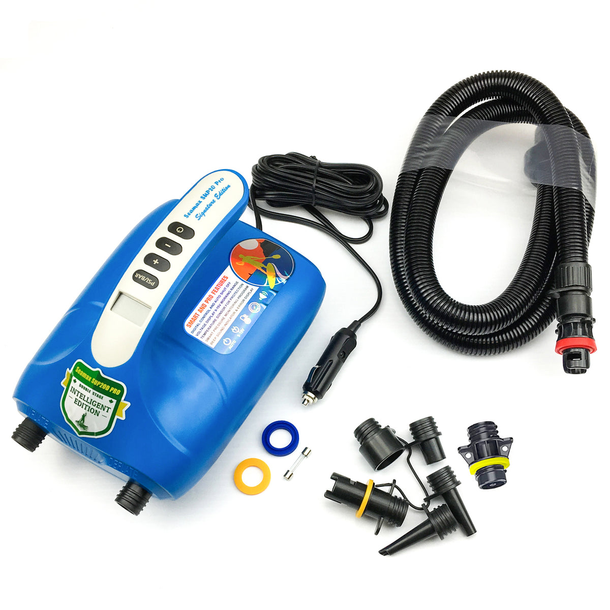 Signature Edition SUP20D PRO Double Stage 20PSI Electric Air Pump for Inflatable SUP and Boat, Intelligent Firmware with Built-in Temperature Sensor and Timer