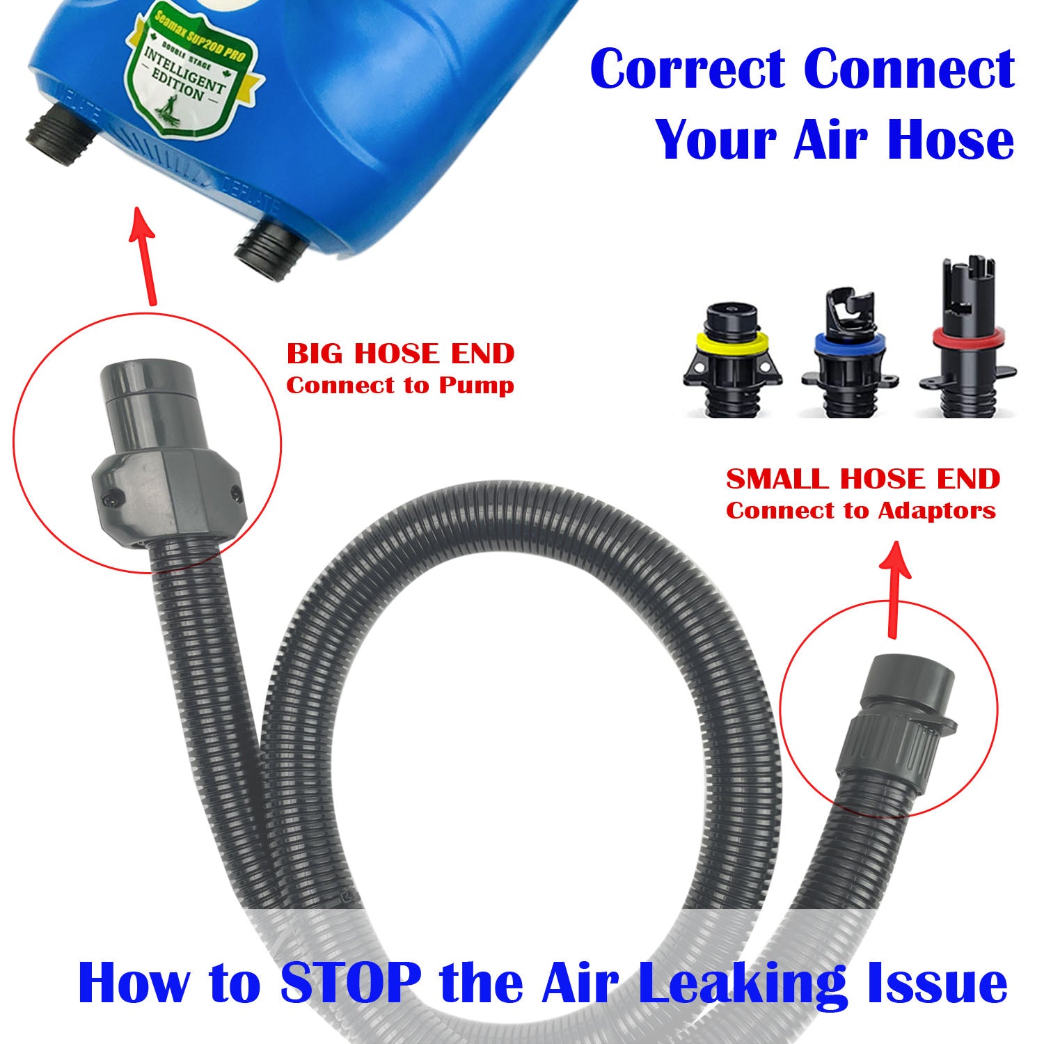 Nylon Air Hose Kit for Seamax 20PSI SUP Electric Air Pump - 2 Version - Seamax Marine