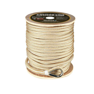 Seamax Marine 1/2 Inch 150 Ft/150Ft/200Ft Double Braided Nylon Anchor Line Heavy-Duty Marine Rope with Steel Spliced Thimble (Gold Color)