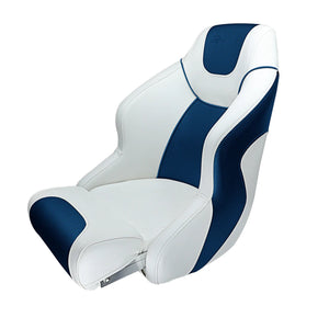 Seamander BS003WB Series Premium Bucket Seat, Sport Flip Up Seat, Captain Seat (White/Blue)
