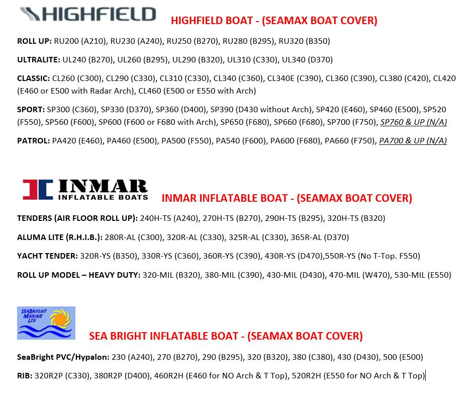Inflatable Boat Cover, E Series for Beam 6.6-7.4ft, 4 Sizes fit 15-20ft boat - Seamax Marine
