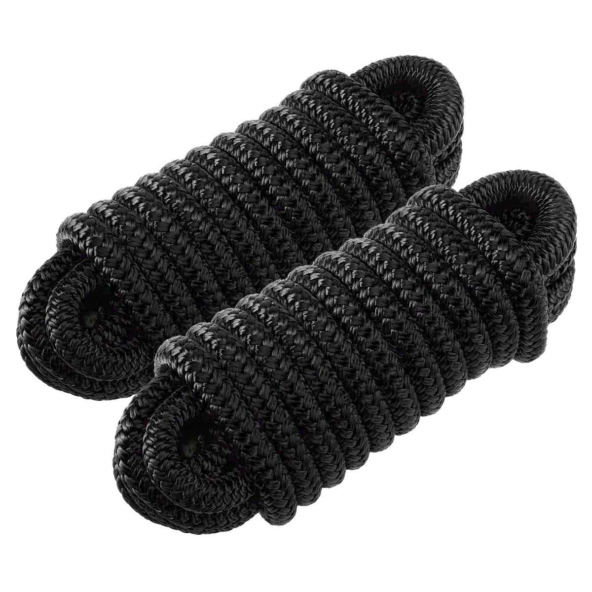 Seamax 2-Pack Heavy Duty Dock Line, Marine Grade Nylon Double Braided, Black Color, Multiple Sizes