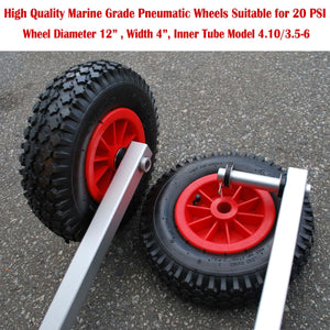 Easy-Load Boat Launching Wheels Set for Inflatable Boat and Aluminum Boat, 2 Height Positions, 12" Pneumatic Wheels