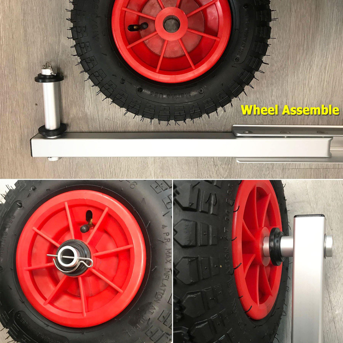 Easy-Load Boat Launching Wheels Set for Inflatable Boat and Aluminum Boat, 2 Height Positions, 12" Pneumatic Wheels