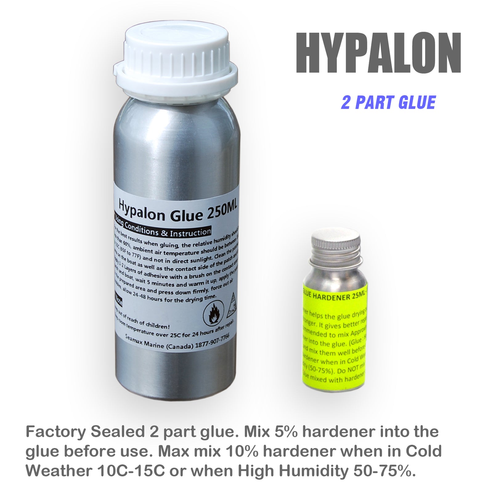 Pro Repair Kit for Inflatable Boats, Marine Grade 250ml 2 Parts Adhesive Sealed in Aluminum Bottles - Option Available in PVC & Hypalon Version