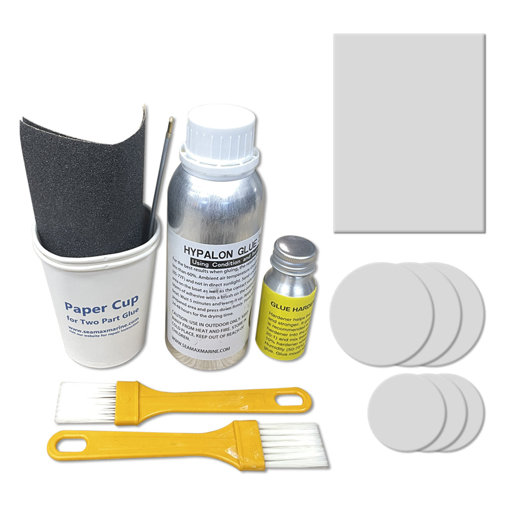 Pro Repair Kit for Inflatable Boats, Marine Grade 250ml 2 Parts Adhesive Sealed in Aluminum Bottles - Option Available in PVC &amp; Hypalon Version