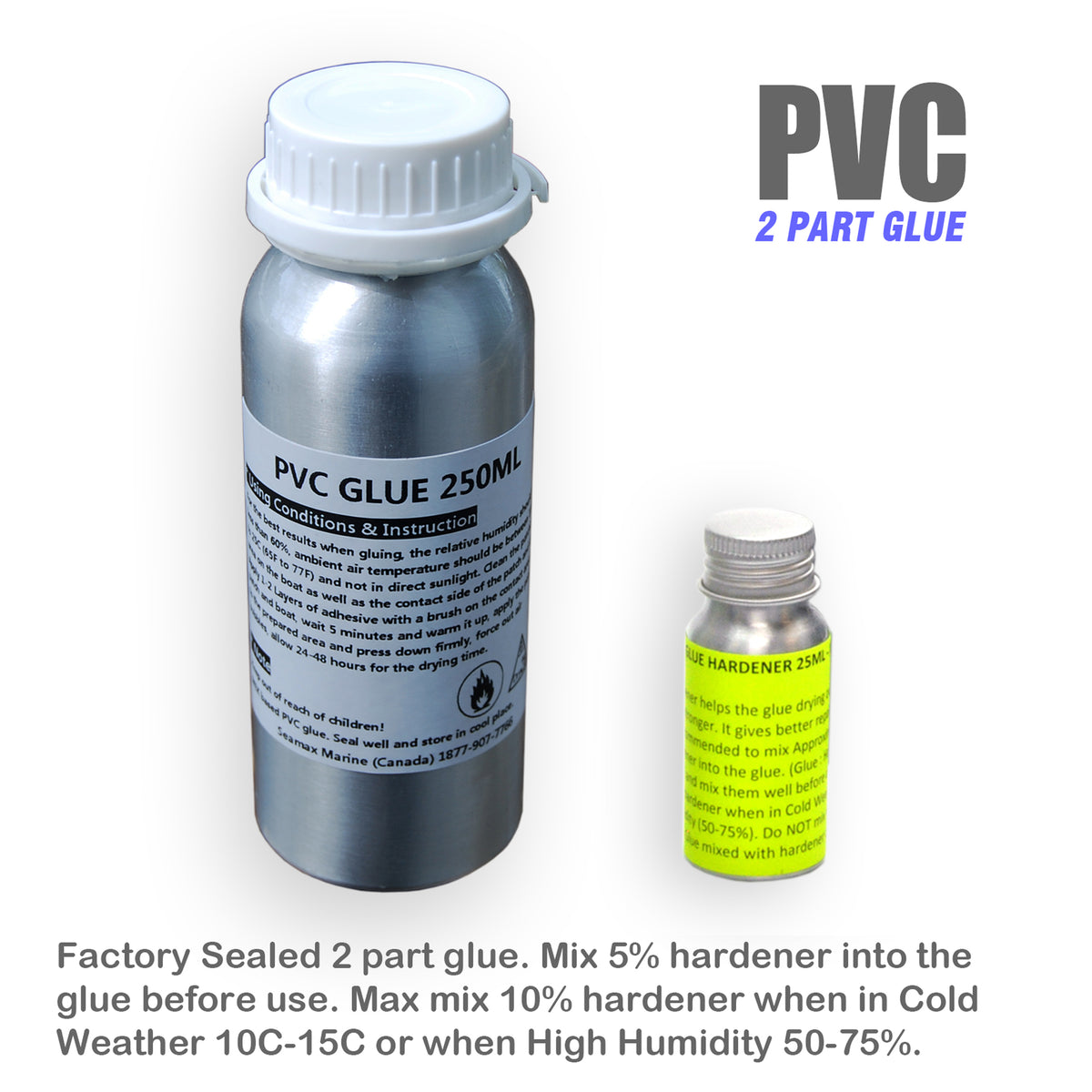 Pro Repair Kit for Inflatable Boats, Marine Grade 250ml 2 Parts Adhesive Sealed in Aluminum Bottles - Option Available in PVC &amp; Hypalon Version