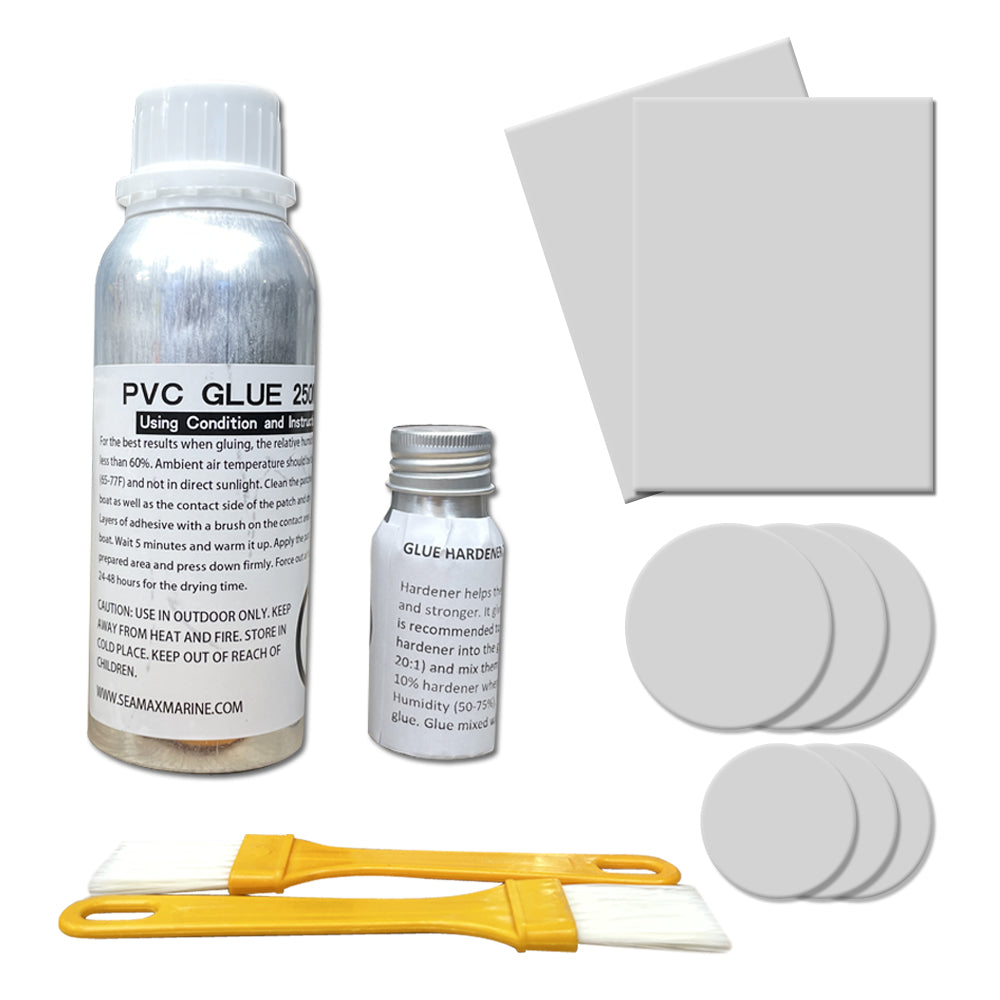Pro Repair Kit for Inflatable Boats, Marine Grade 250ml 2 Parts Adhesive Sealed in Aluminum Bottles - Option Available in PVC &amp; Hypalon Version