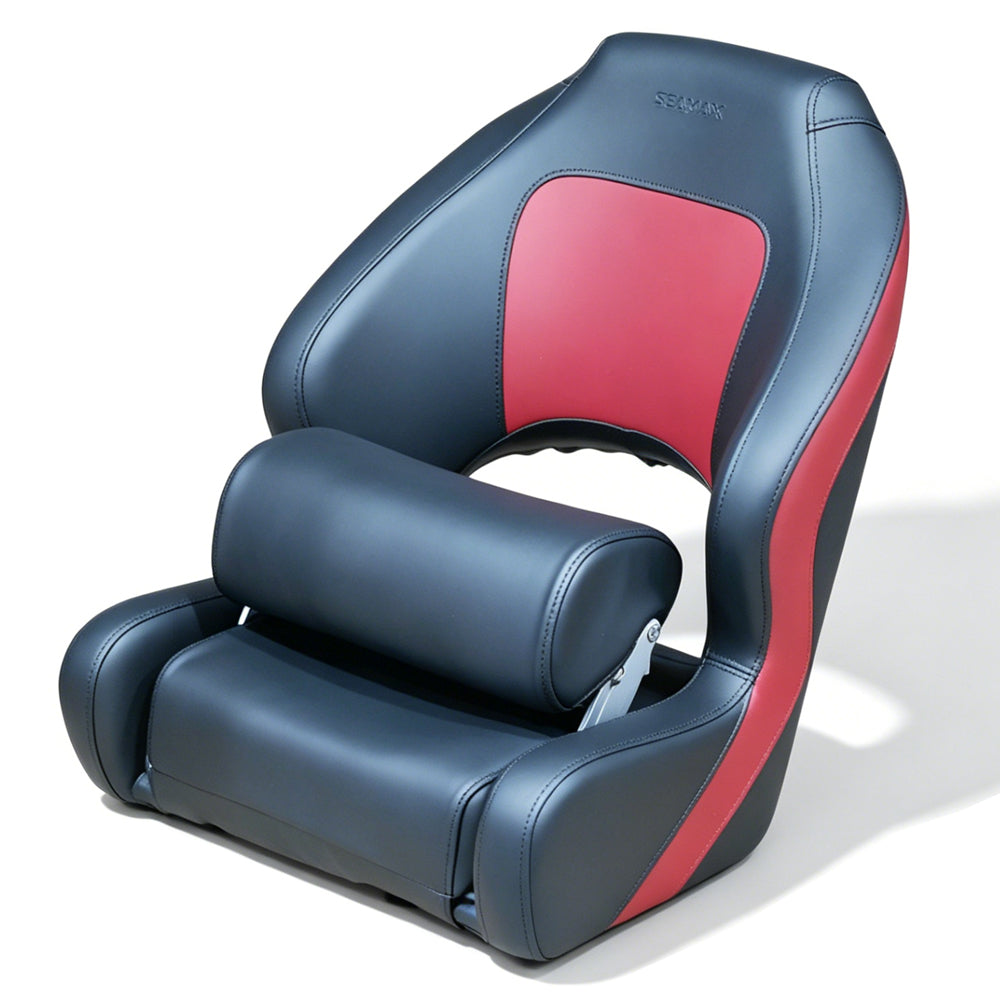 Seamax BS002BKR Series Premium Bucket Seat, Sport Flip Up Seat, Captain Seat (Black/Red)
