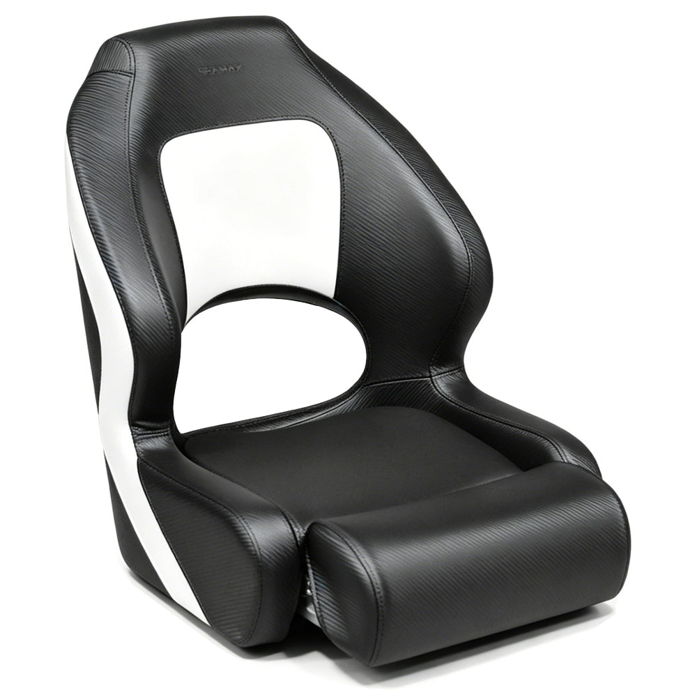 Seamax BS002BKW Series Premium Bucket Seat, Sport Flip Up Seat, Captain Seat (Black/White))