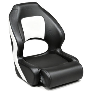 Seamax BS002BKW Series Premium Bucket Seat, Sport Flip Up Seat, Captain Seat (Black/White))