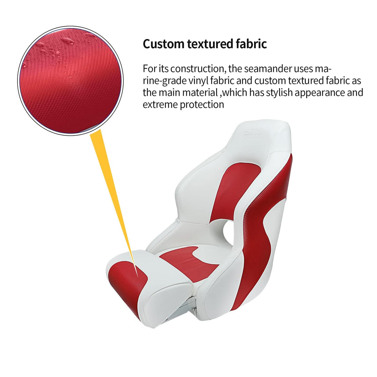 Seamander Captain Bucket Seat Boat Seat, Filp Up Boat Seat BS002WR (White/Red)