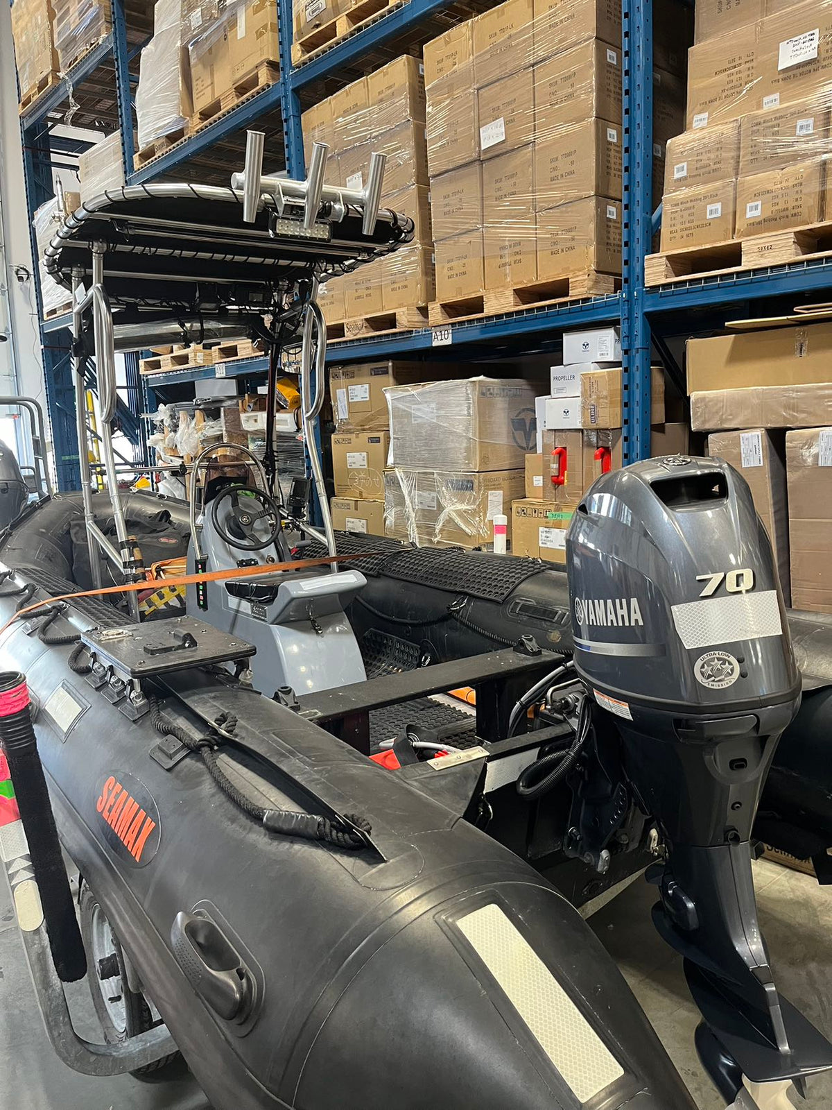 Company Demo Used Seamax Ocean600T Orca Hypalon Commercial Grade Inflatable Boat, with Heavy Duty Alumium Floor with Heavy Duty Aluminum Floor, with Yamaha 70HP &amp; Trailer, for Local Pickup