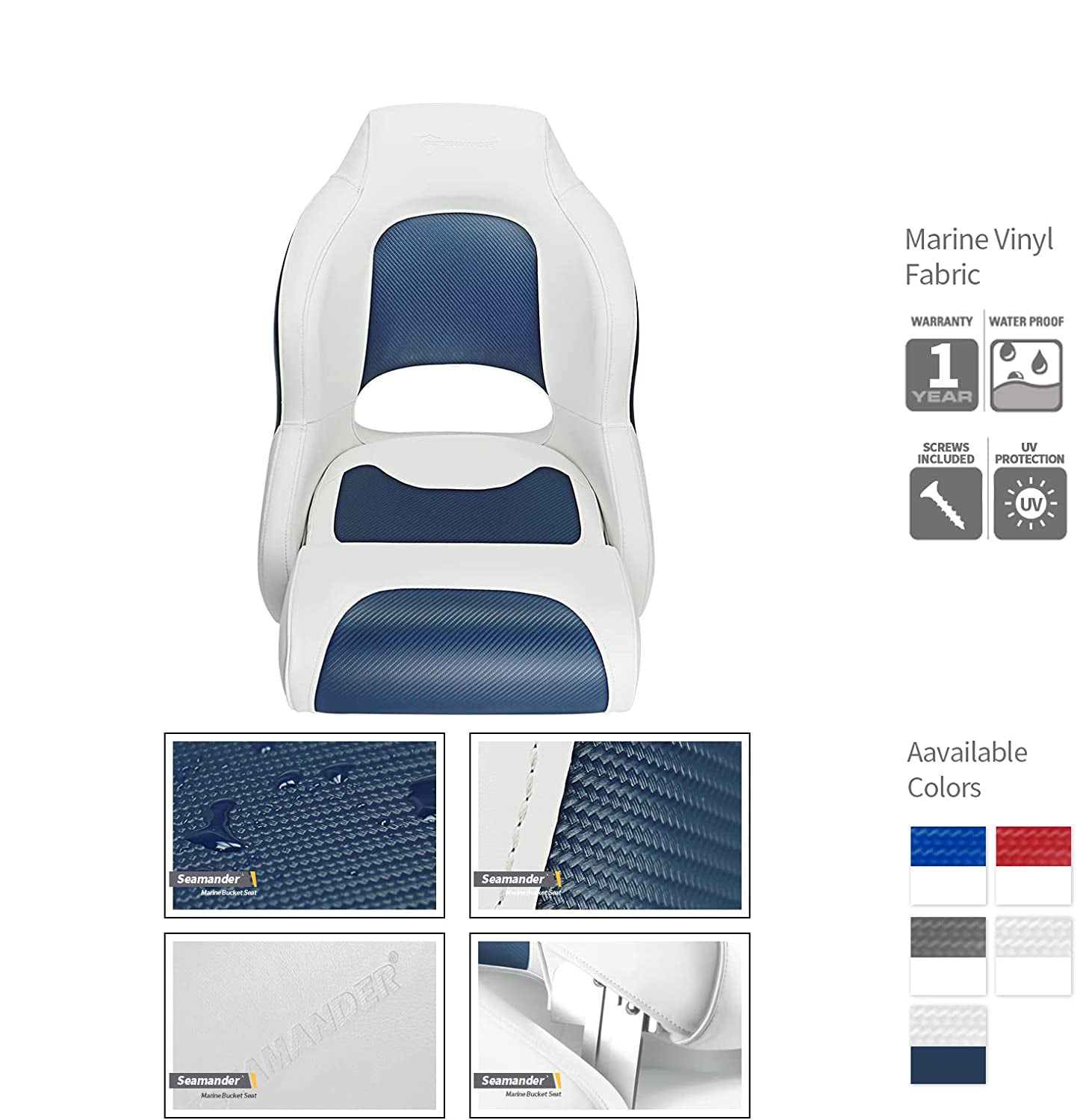 Seamax Captain Bucket Seat,Sport Flip Up Seat BS002WB (White/Blue)