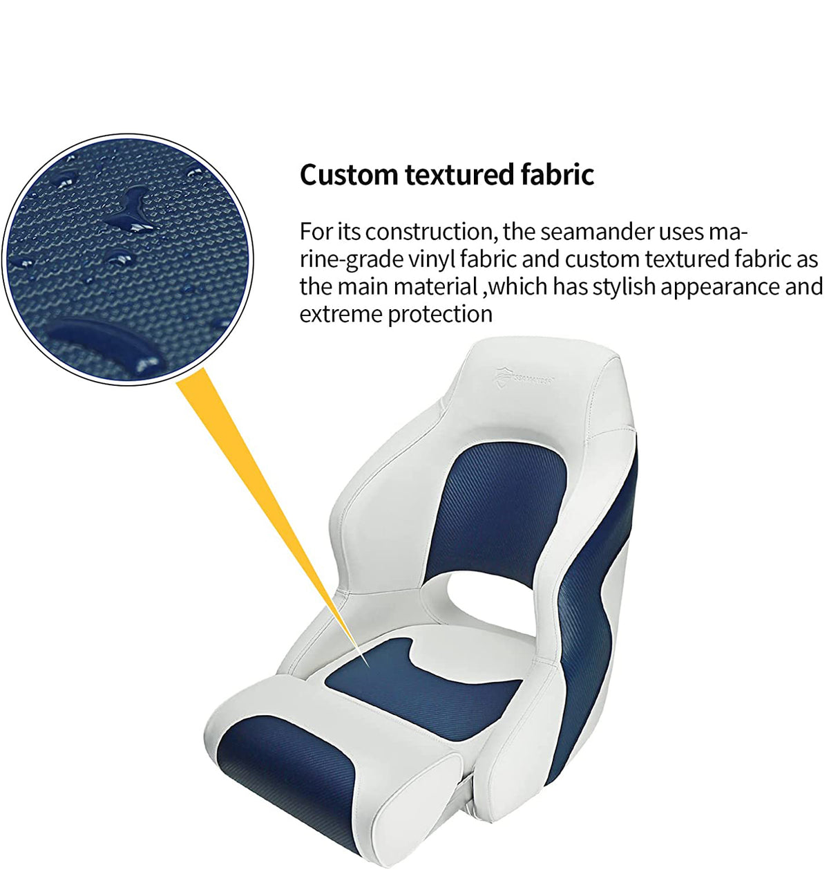 Seamax Captain Bucket Seat,Sport Flip Up Seat BS002WB (White/Blue)