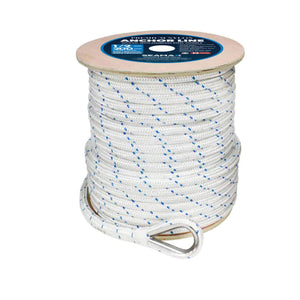 Seamax Marine 3/8 Inch 100Ft/ 150Ft Double Braided Nylon Anchor Line Heavy-Duty Marine Rope with Steel Spliced Thimble (White Color)