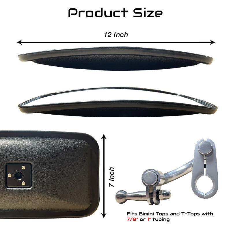 Wide Angle Rear View Mirror with Fittings for Bimini Top or Boat Towing