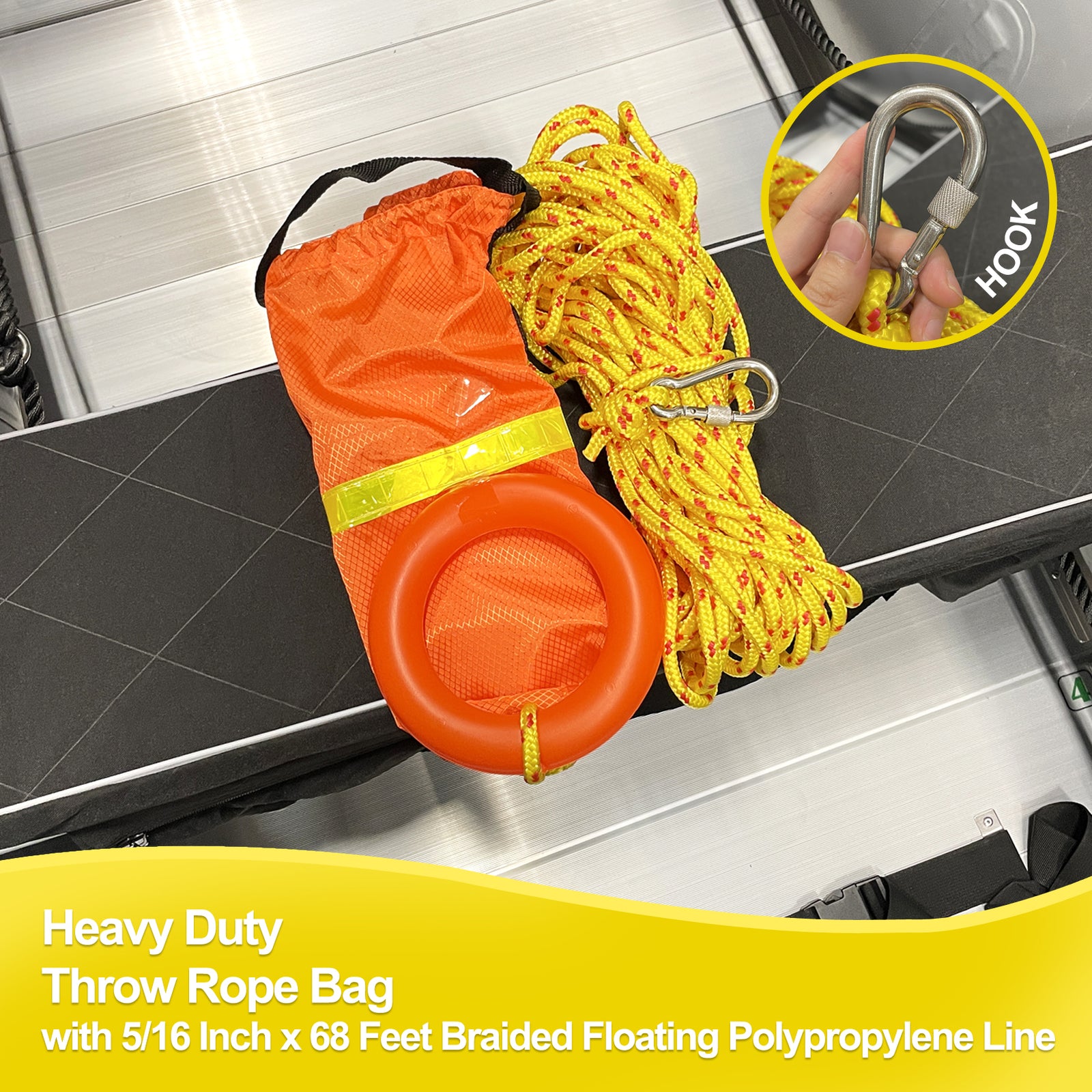 Seamax Throw Rope Bag with 68FT Braided Floating Line – Heavy Duty Polypropylene for Kayak, Pontoon, Marine Dock Safety, Designed for Water Safety and Quick Retrieval Situations