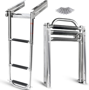 Seamax 3-Step Ladder Under Platform Slide Mount Boat Boarding Ladder, Telescoping Ladder with a Carry Handle and Mounting Screws, Press-Type Spring Latch
