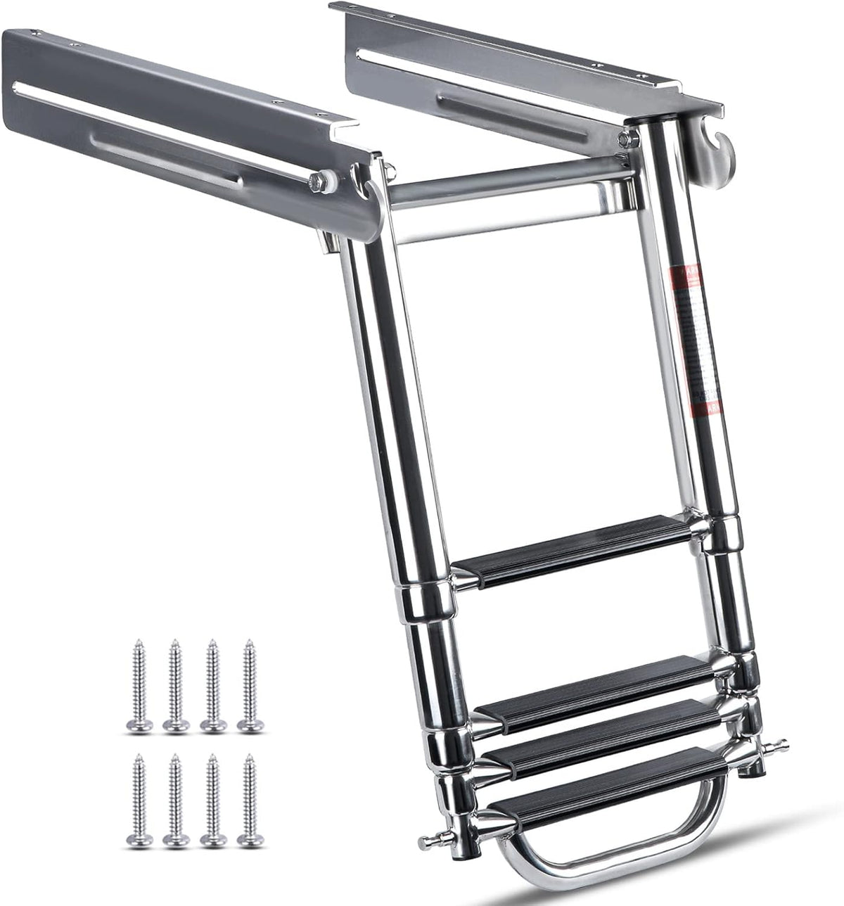 Seamax 4 Step Boat Ladder Under Platform Slide Mount Boat Boarding Ladder, Telescoping Ladder with a Carry Handle and Mounting Screws, Press-Type Spring Latch