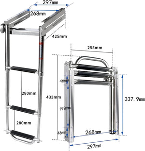 Seamax 3-Step Ladder Under Platform Slide Mount Boat Boarding Ladder, Telescoping Ladder with a Carry Handle and Mounting Screws, Press-Type Spring Latch