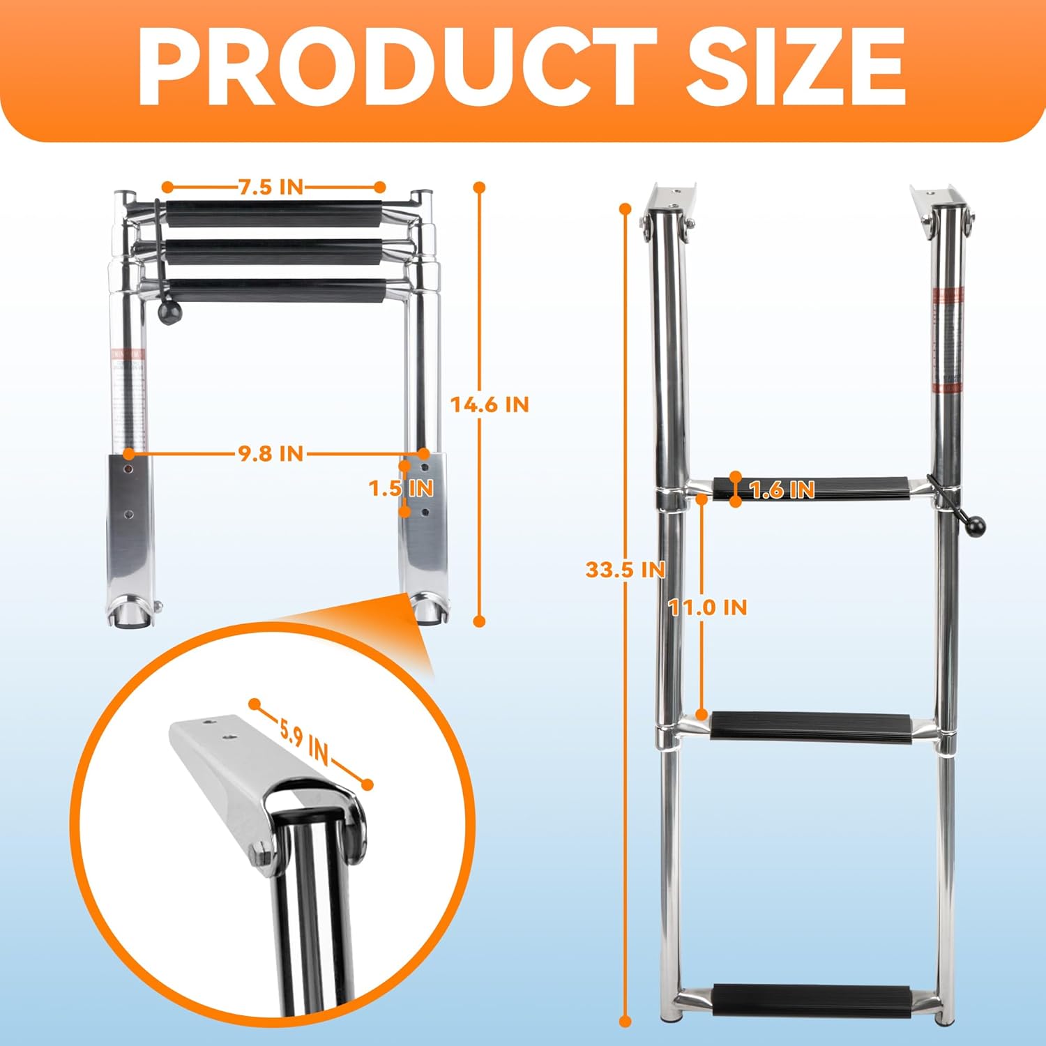 Seamax Boat Ladder 3 Step,Stainless Steel Telescoping Heavy Duty Pontoon Swim Boarding Ladder for Outboards,Yacht,Marine Fishing Boat