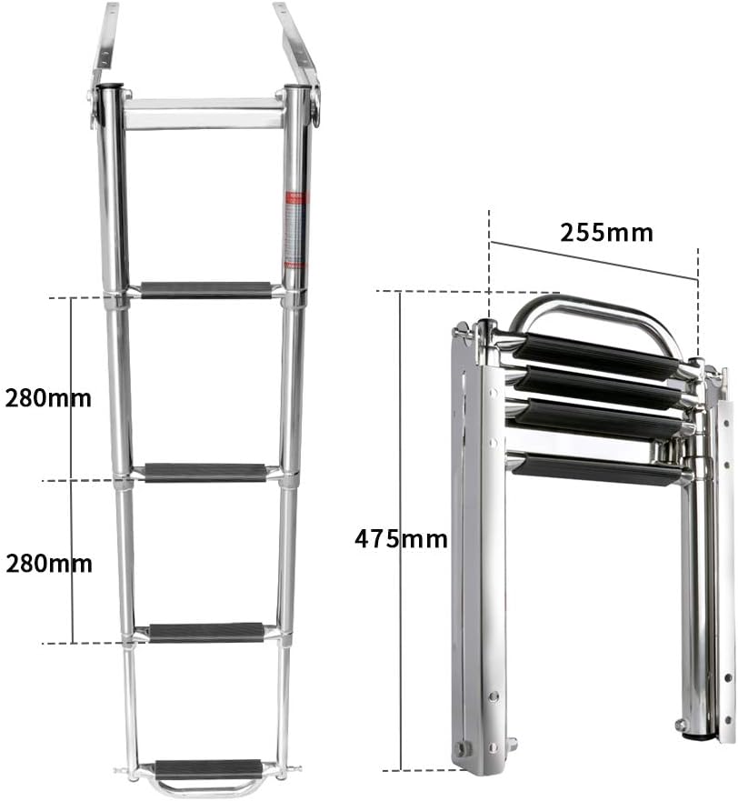 Seamax 4 Step Boat Ladder Under Platform Slide Mount Boat Boarding Ladder, Telescoping Ladder with a Carry Handle and Mounting Screws, Press-Type Spring Latch
