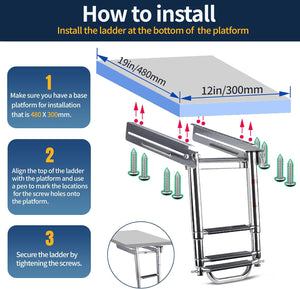 Seamax 3-Step Ladder Under Platform Slide Mount Boat Boarding Ladder, Telescoping Ladder with a Carry Handle and Mounting Screws, Press-Type Spring Latch