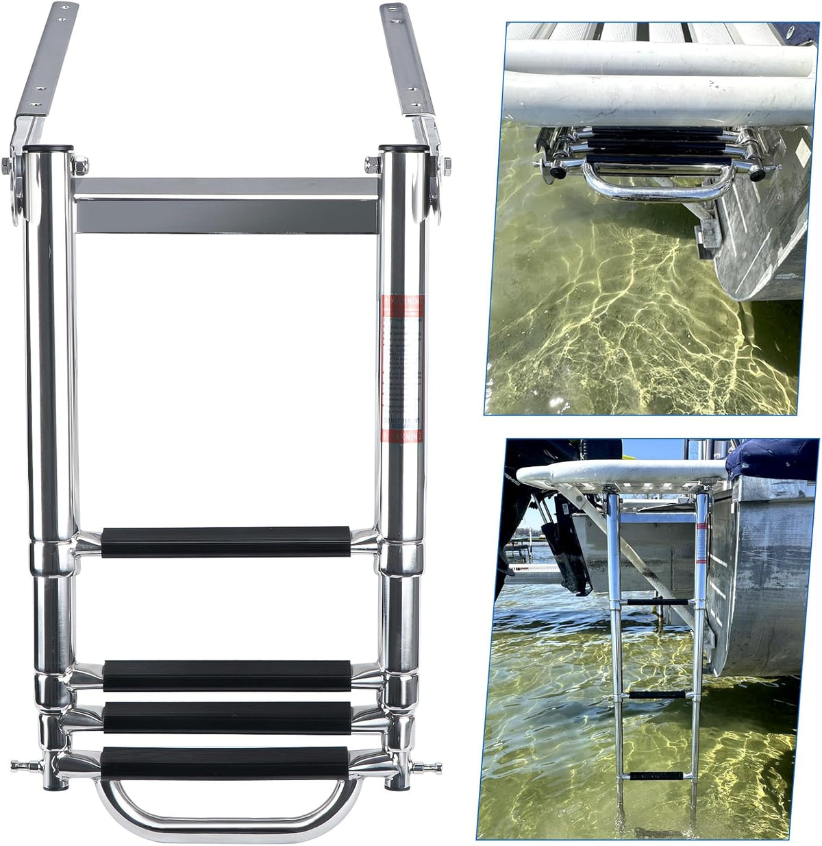 Seamax 4 Step Boat Ladder Under Platform Slide Mount Boat Boarding Ladder, Telescoping Ladder with a Carry Handle and Mounting Screws, Press-Type Spring Latch