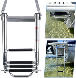 Seamax 4 Step Boat Ladder Under Platform Slide Mount Boat Boarding Ladder, Telescoping Ladder with a Carry Handle and Mounting Screws, Press-Type Spring Latch