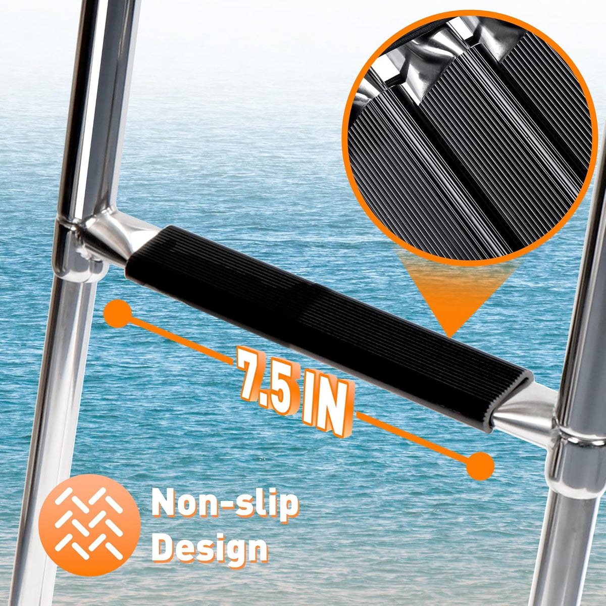 Seamax Boat Ladder 3 Step,Stainless Steel Telescoping Heavy Duty Pontoon Swim Boarding Ladder for Outboards,Yacht,Marine Fishing Boat