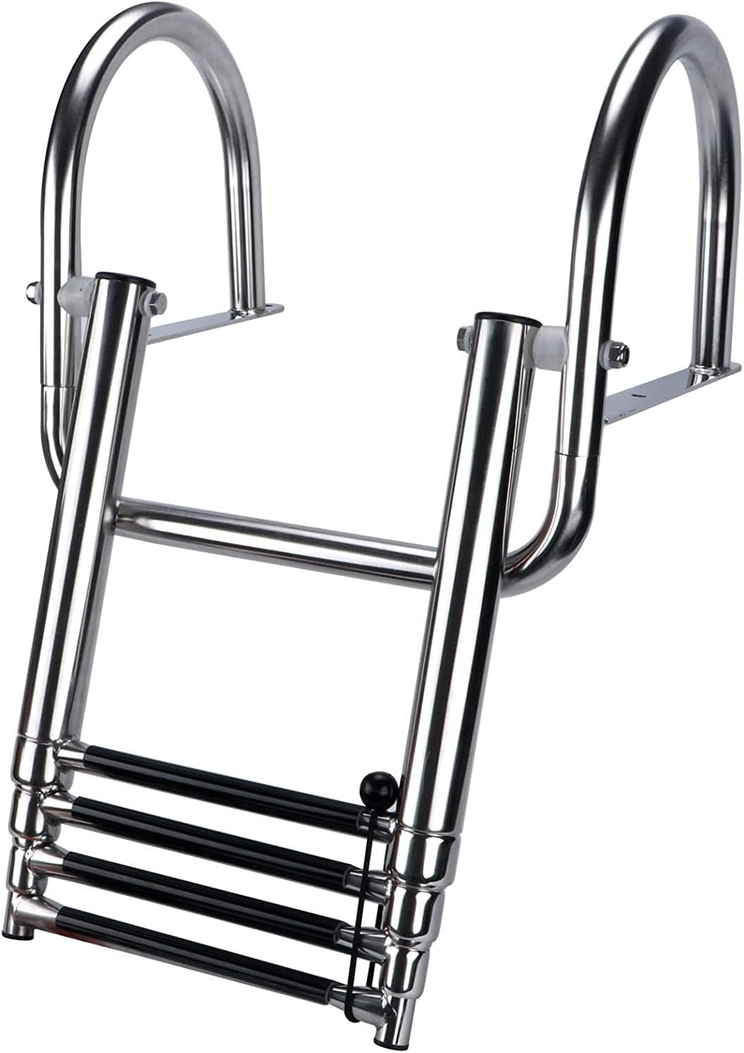 Seamax 4 Step Pontoon Boat Ladder, Stainless Steel Telescoping Folding Boat Ladder Rear Entry Heavy Duty Custom Inboard with Pedal and Safe Handrails
