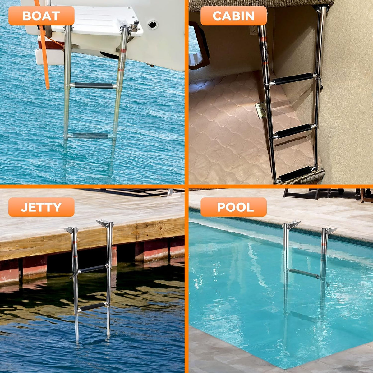 Seamax Boat Ladder 3 Step,Stainless Steel Telescoping Heavy Duty Pontoon Swim Boarding Ladder for Outboards,Yacht,Marine Fishing Boat