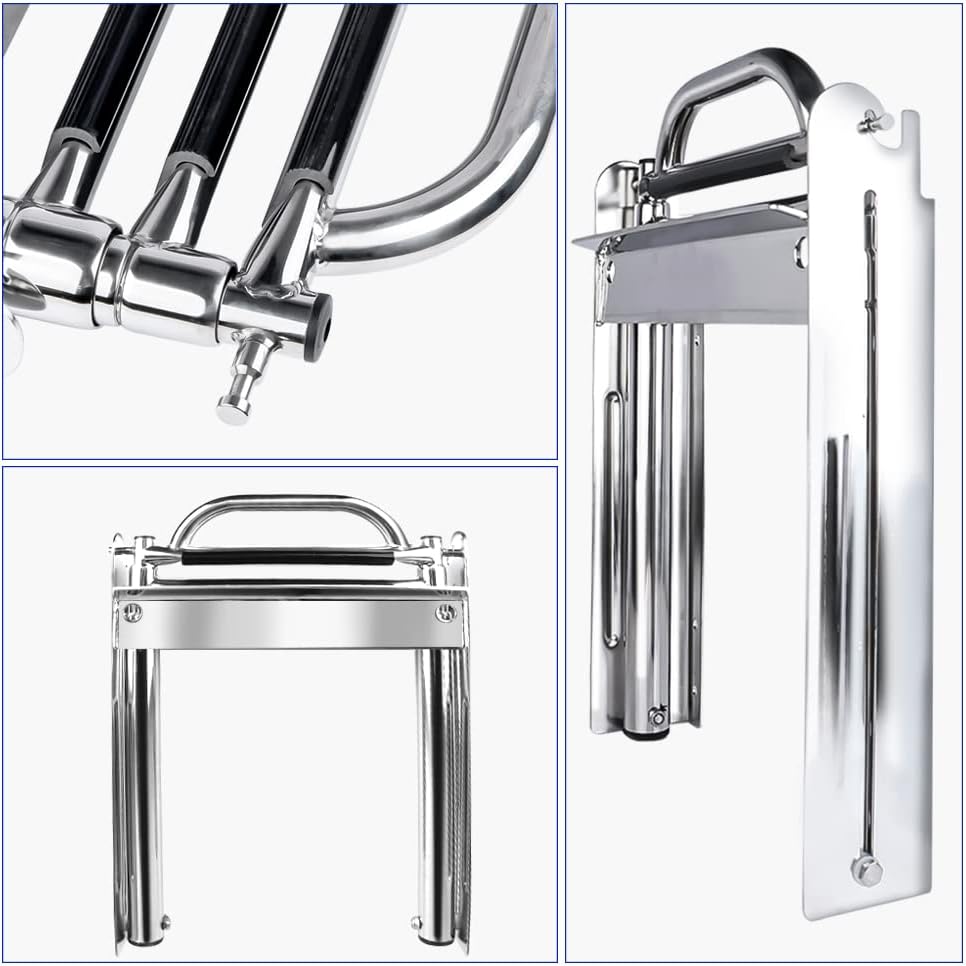 Seamax 3-Step Ladder Under Platform Slide Mount Boat Boarding Ladder, Telescoping Ladder with a Carry Handle and Mounting Screws, Press-Type Spring Latch