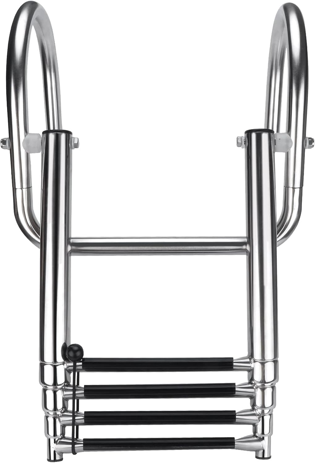 Seamax 4 Step Pontoon Boat Ladder, Stainless Steel Telescoping Folding Boat Ladder Rear Entry Heavy Duty Custom Inboard with Pedal and Safe Handrails