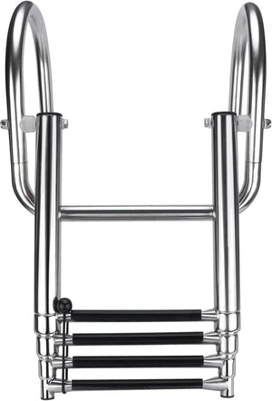 Seamax 4 Step Pontoon Boat Ladder, Stainless Steel Telescoping Folding Boat Ladder Rear Entry Heavy Duty Custom Inboard with Pedal and Safe Handrails