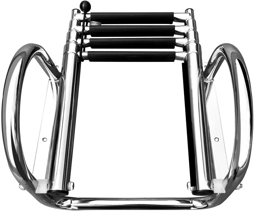 Seamax 4 Step Pontoon Boat Ladder, Stainless Steel Telescoping Folding Boat Ladder Rear Entry Heavy Duty Custom Inboard with Pedal and Safe Handrails